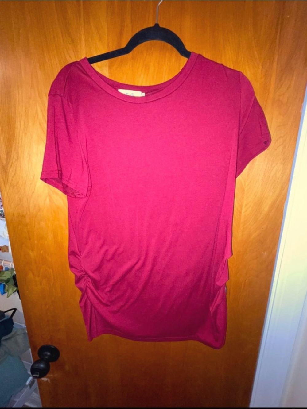 Classic Short-Sleeve Women's Maternity Top in Berry